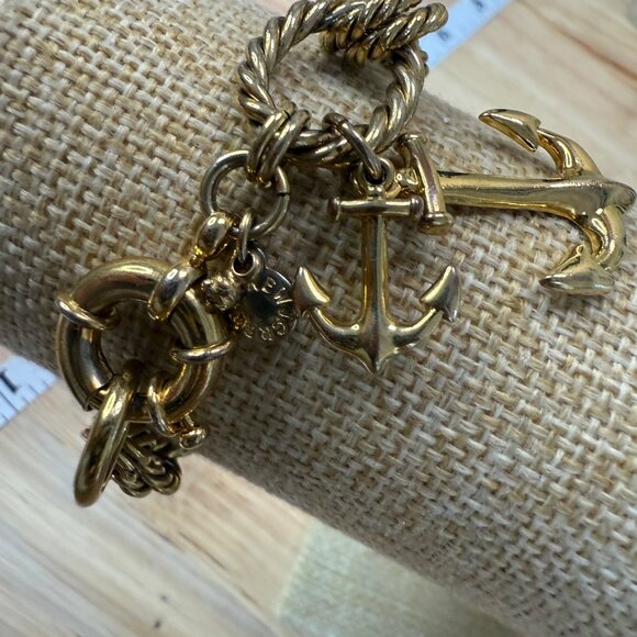 J Crew Gold-Tone Nautical Anchor Charm Bracelet With Twisted Rope Chain & Clasp - Picture 8 of 10